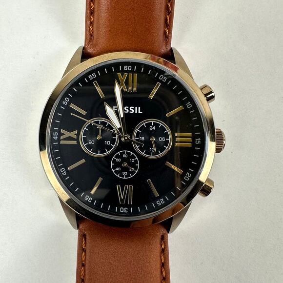 NWT Fossil Flynn Chronograph Brown Leather Men's Watch BQ2261 - Picture 3 of 12